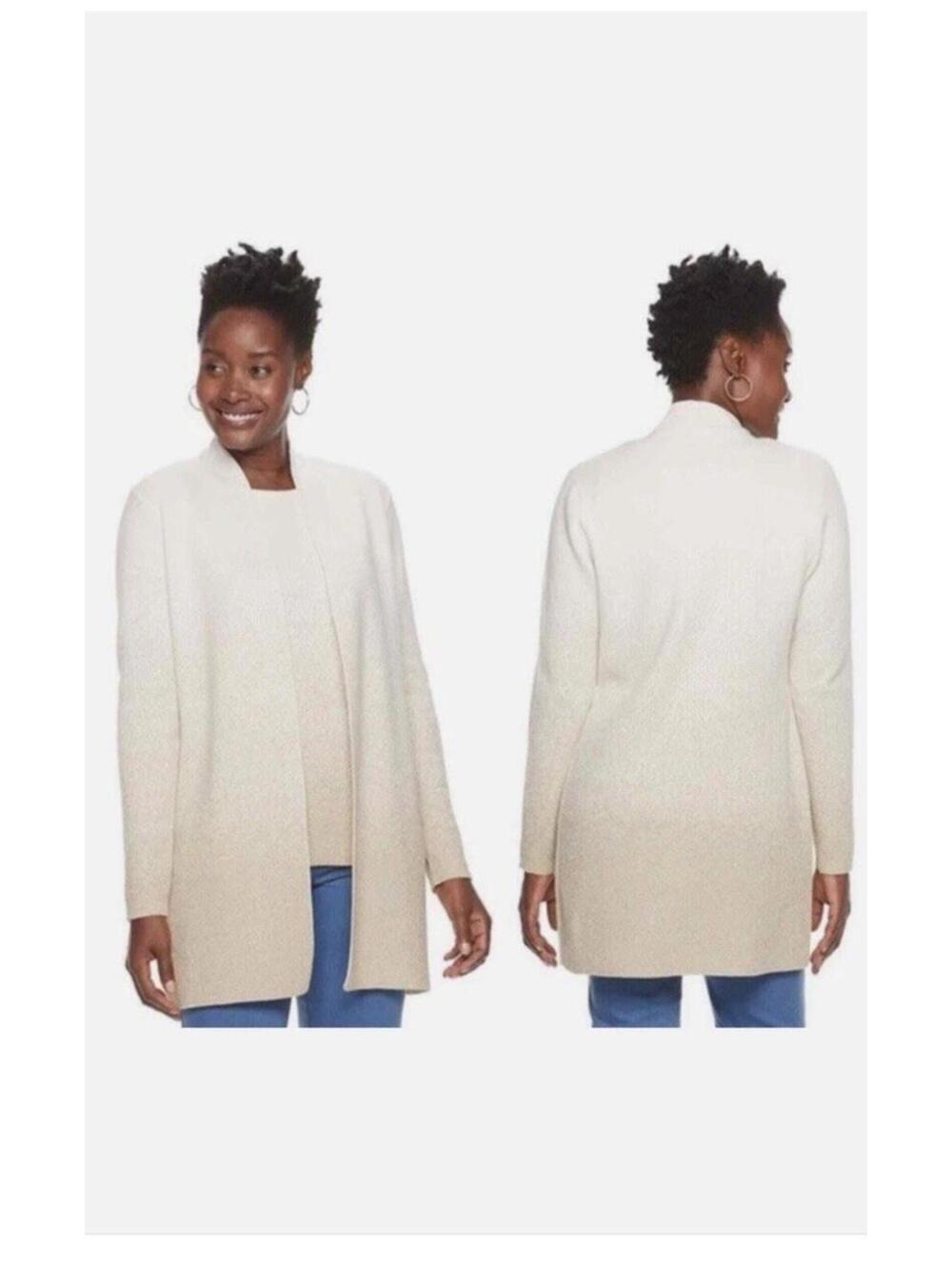 Crofts & Barrow Ivory Gold Ombre Sparkle Open Cardigan Sweater Medium
